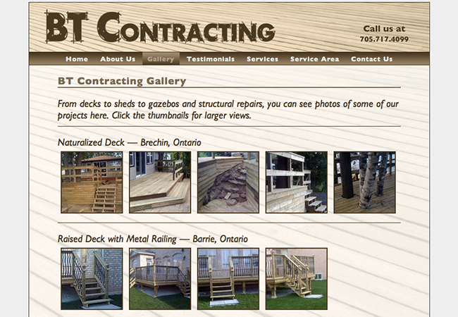 A screen capture of the BT Contracting website