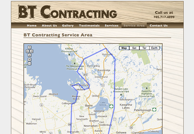 A screen capture of the BT Contracting website