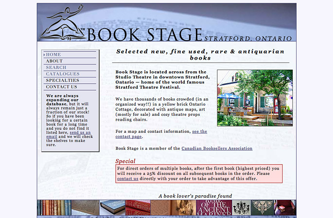 A screen capture of the Bookstage.com website