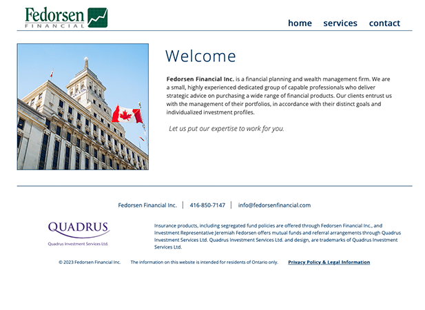 A screen capture of the www.FedorsenFinancial.com website
