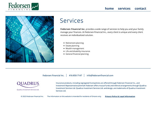 A screen capture of the www.FedorsenFinancial.com website