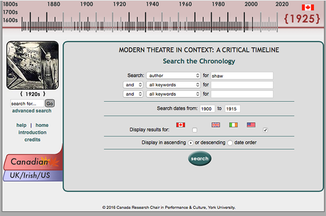 A screen capture of Modern Theatre in Context